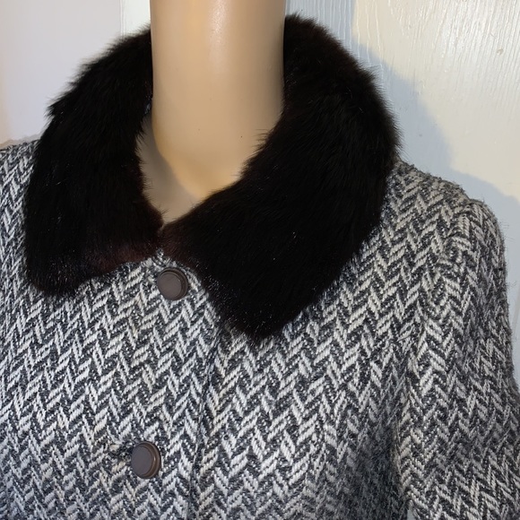vtg 60s Wool jacket muskrat mink real fur collar short Coat M - Picture 6 of 14